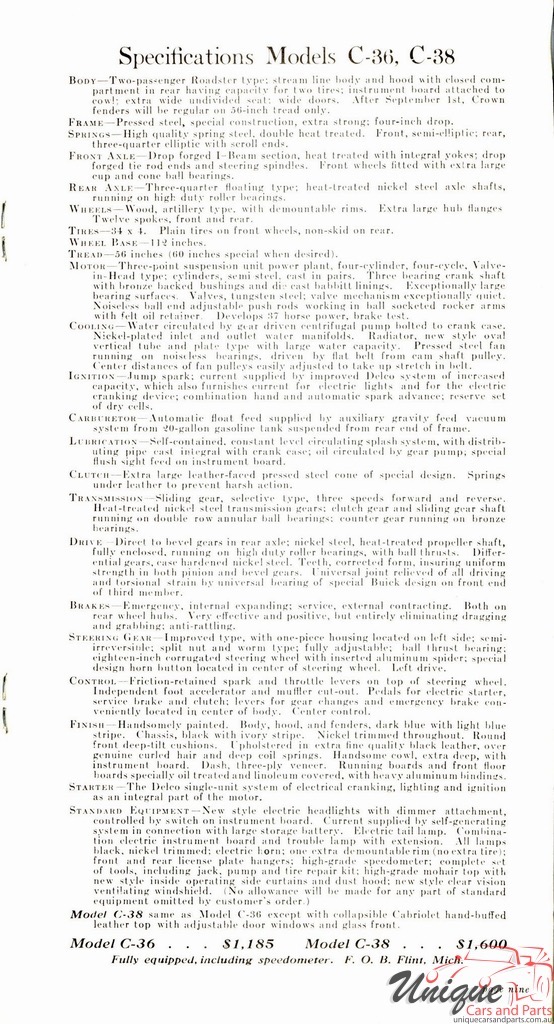 1915 Buick Specifications Folder Page 13